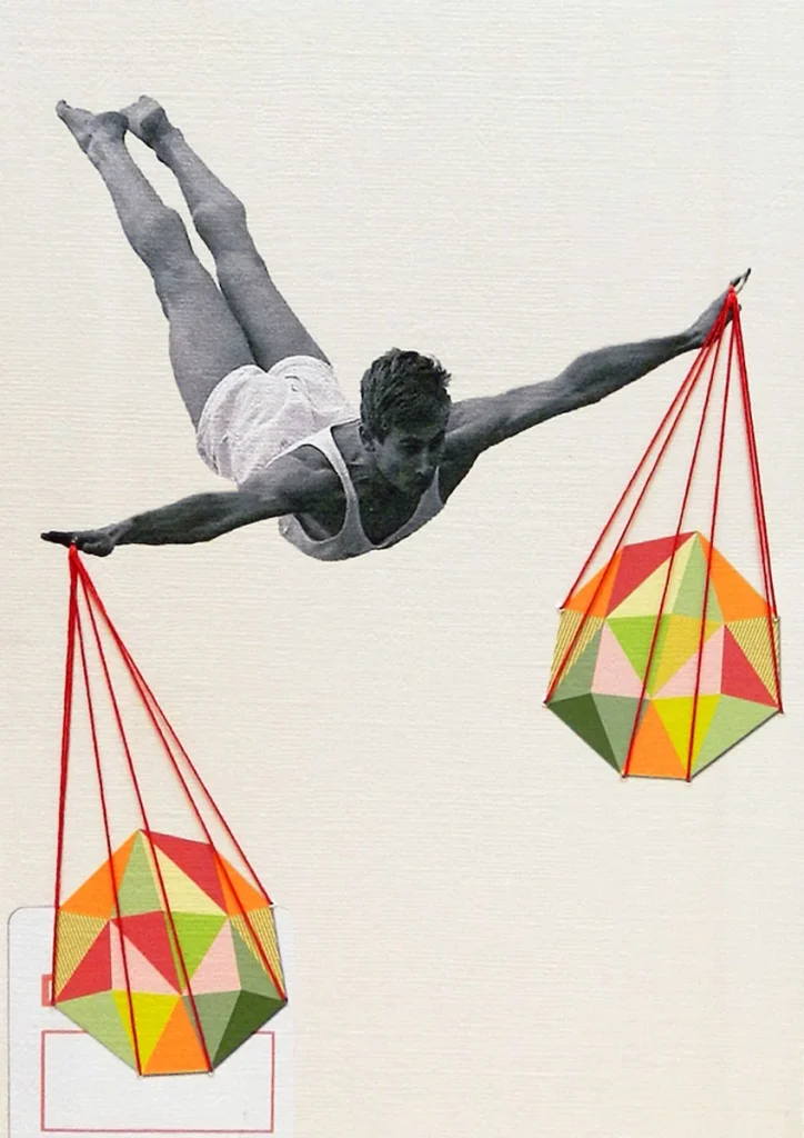 Balance, original embroidered collage